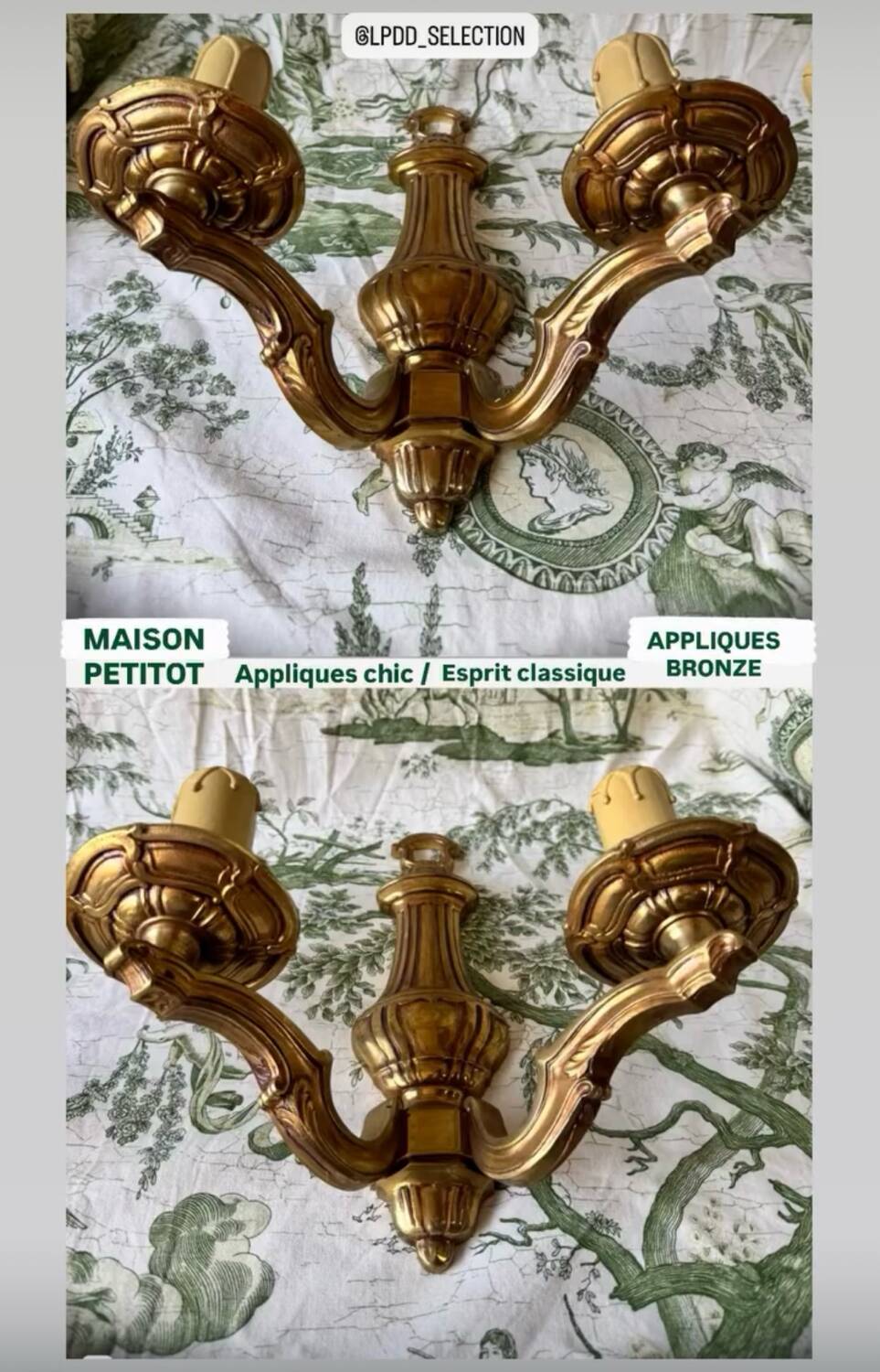 Paire d’appliques vintage bronze doré – Maison Petitot
