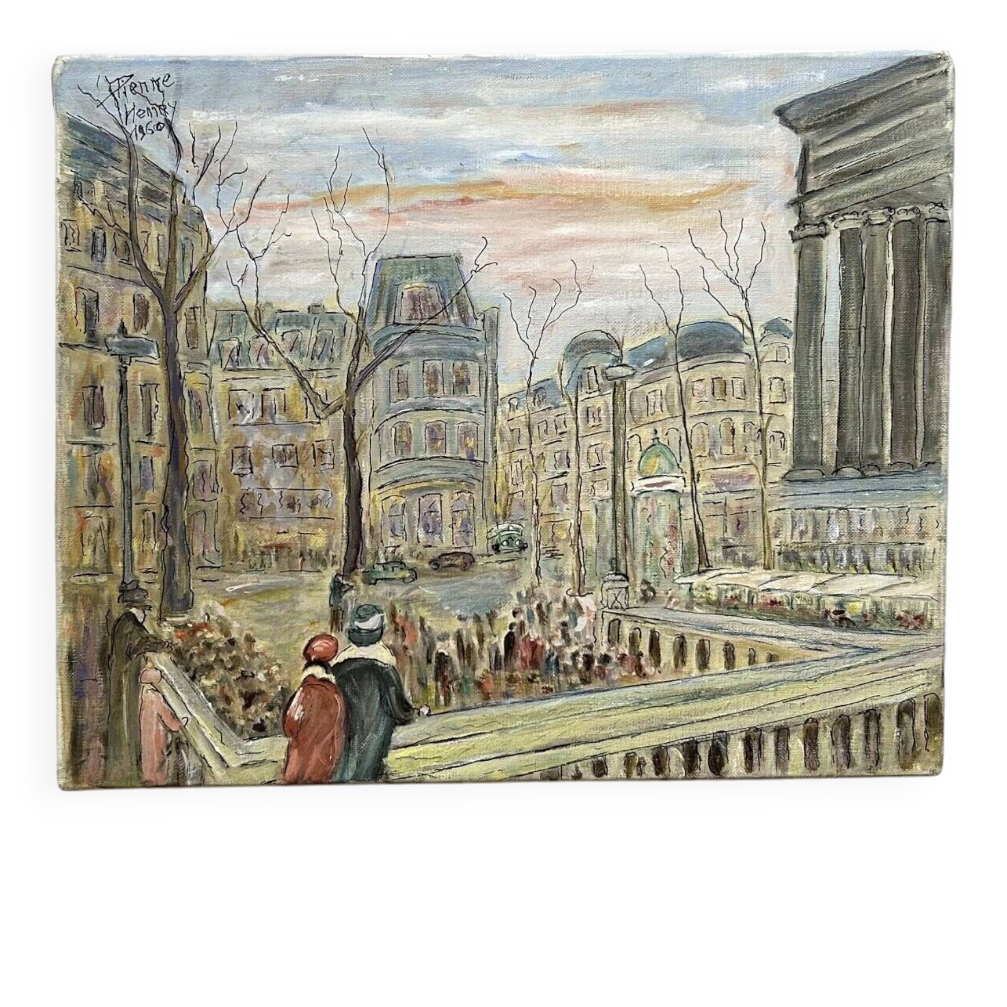 Vintage Mid-Century Caroline Bennett Paris Cityscape Scene Oil Painting