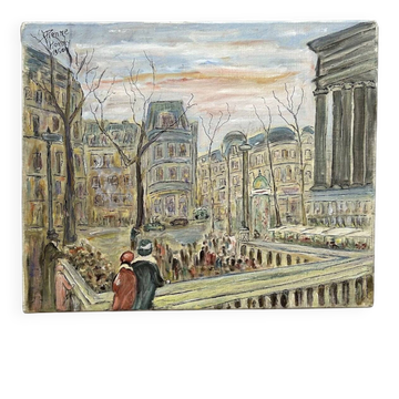 Vintage Mid-Century Caroline Bennett Paris Cityscape Scene Oil Painting