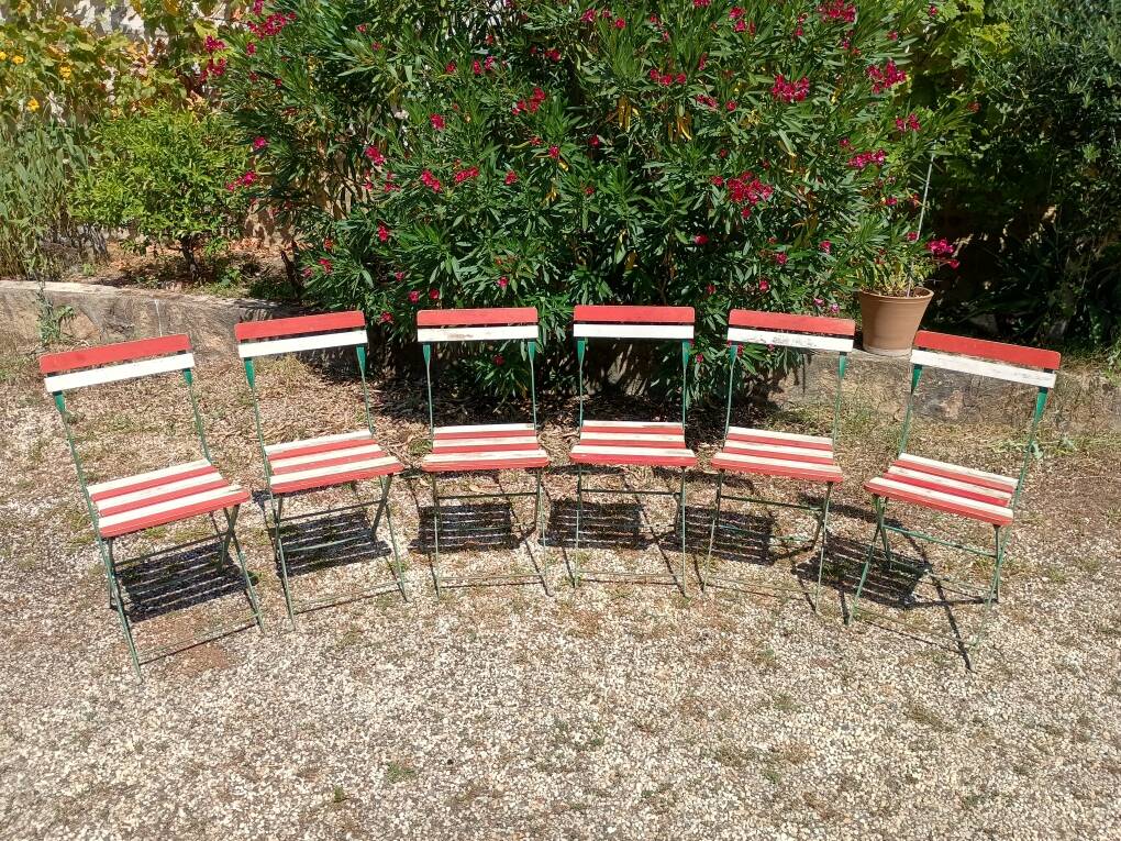 6 folding metal bistro chairs from the 1930s
