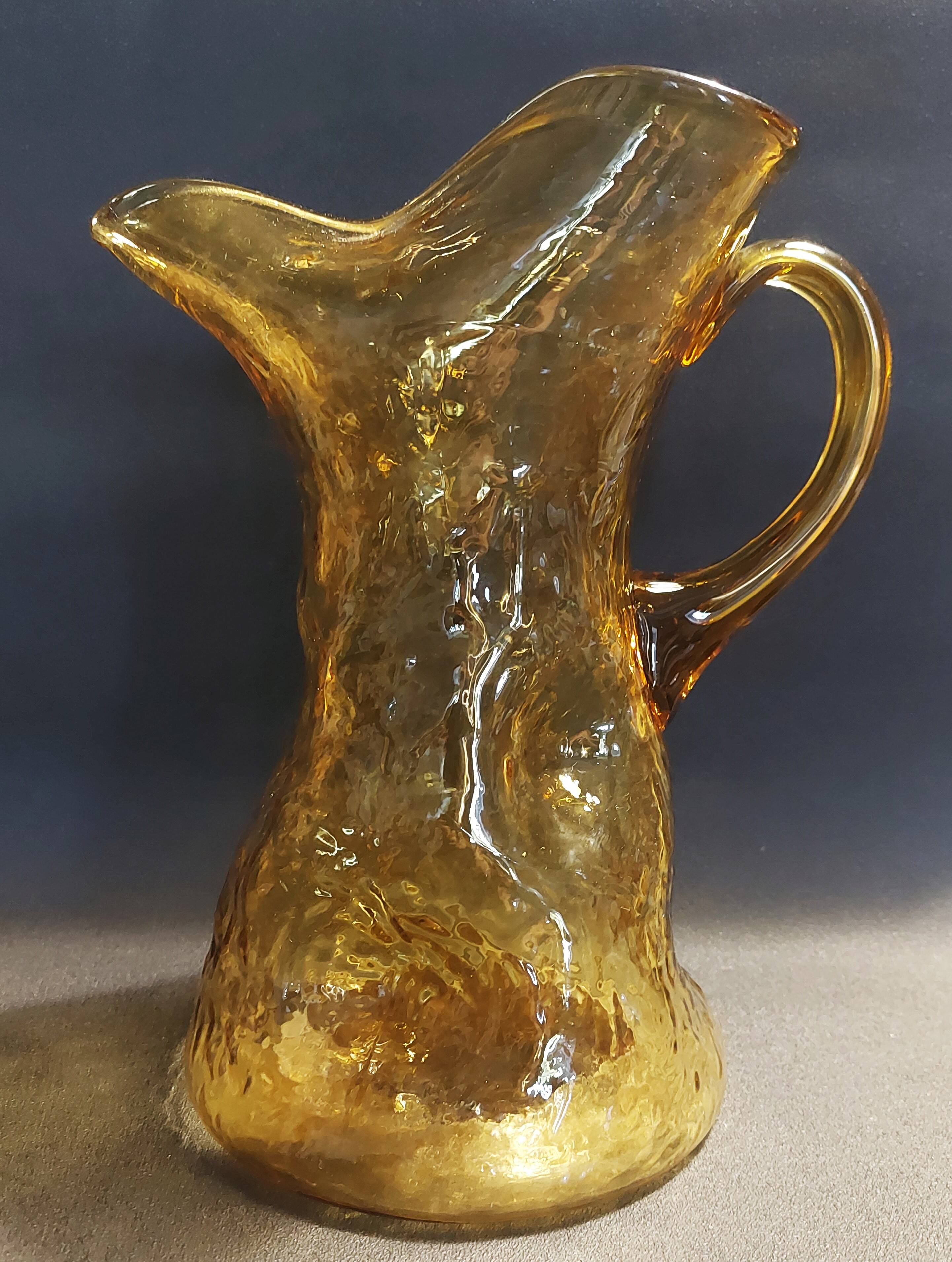 Vintage textured yellow glass carafe pitcher