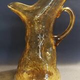 Vintage textured yellow glass carafe pitcher