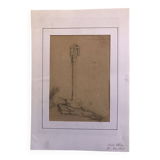 Dessin 1850 crayon croix de st fiacre à auray morbihan bretagne 56, signé f.m. ferdinand moutier