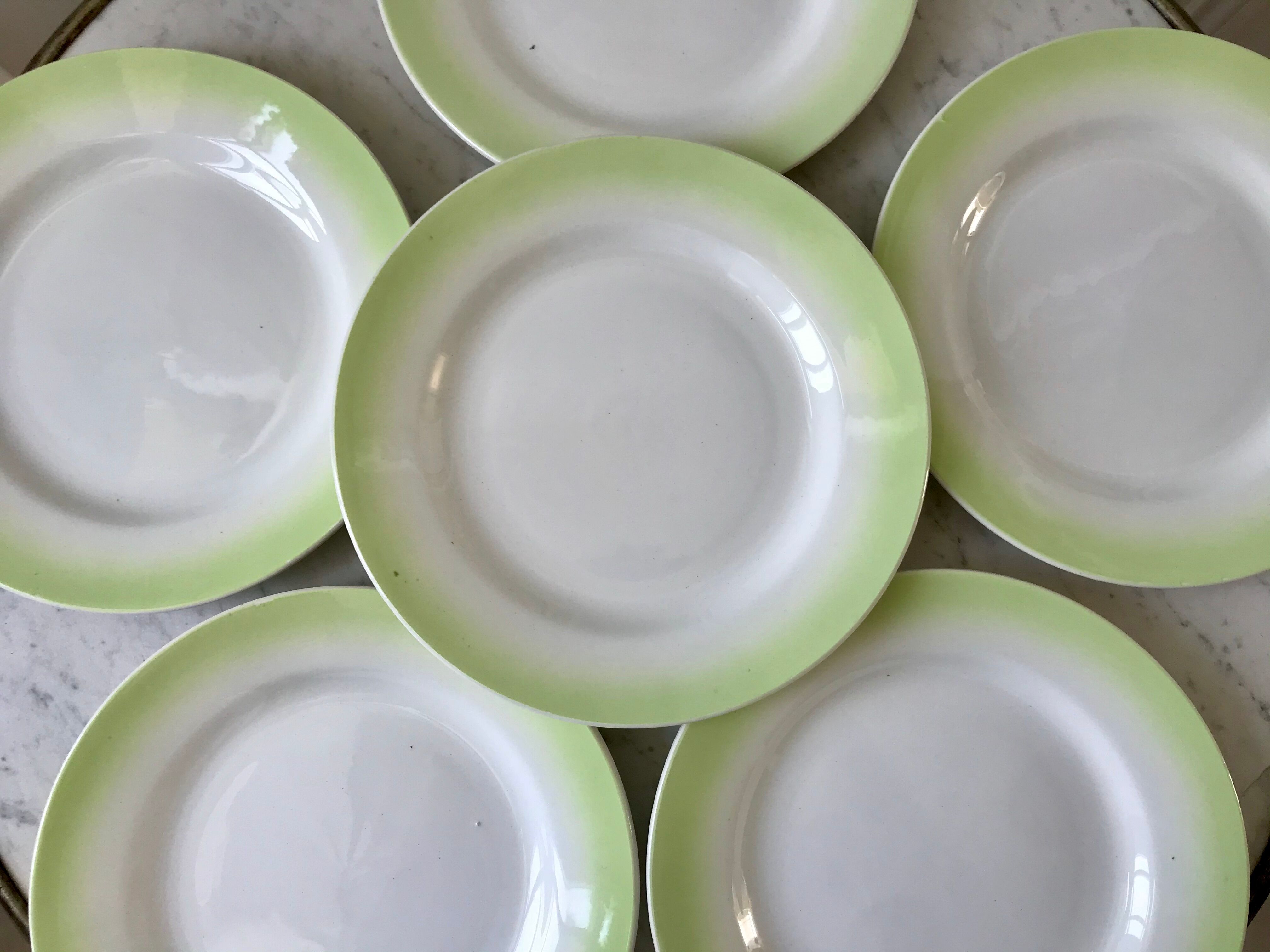 set of 6 pastel gradient light green dessert plates 40s-50s