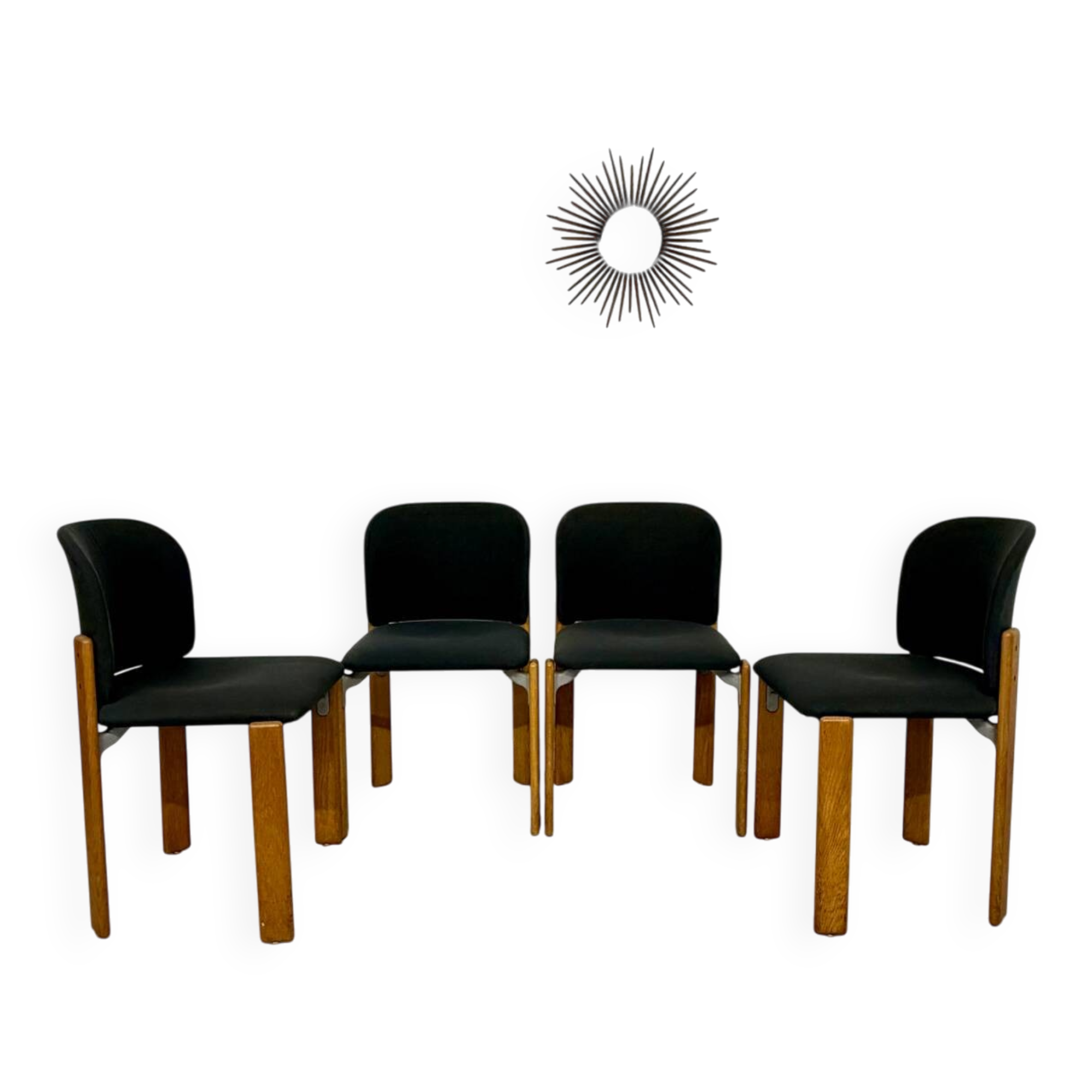 4 wooden and fabric chairs designed by Bruno Rey for Dietiker, vintage 70s