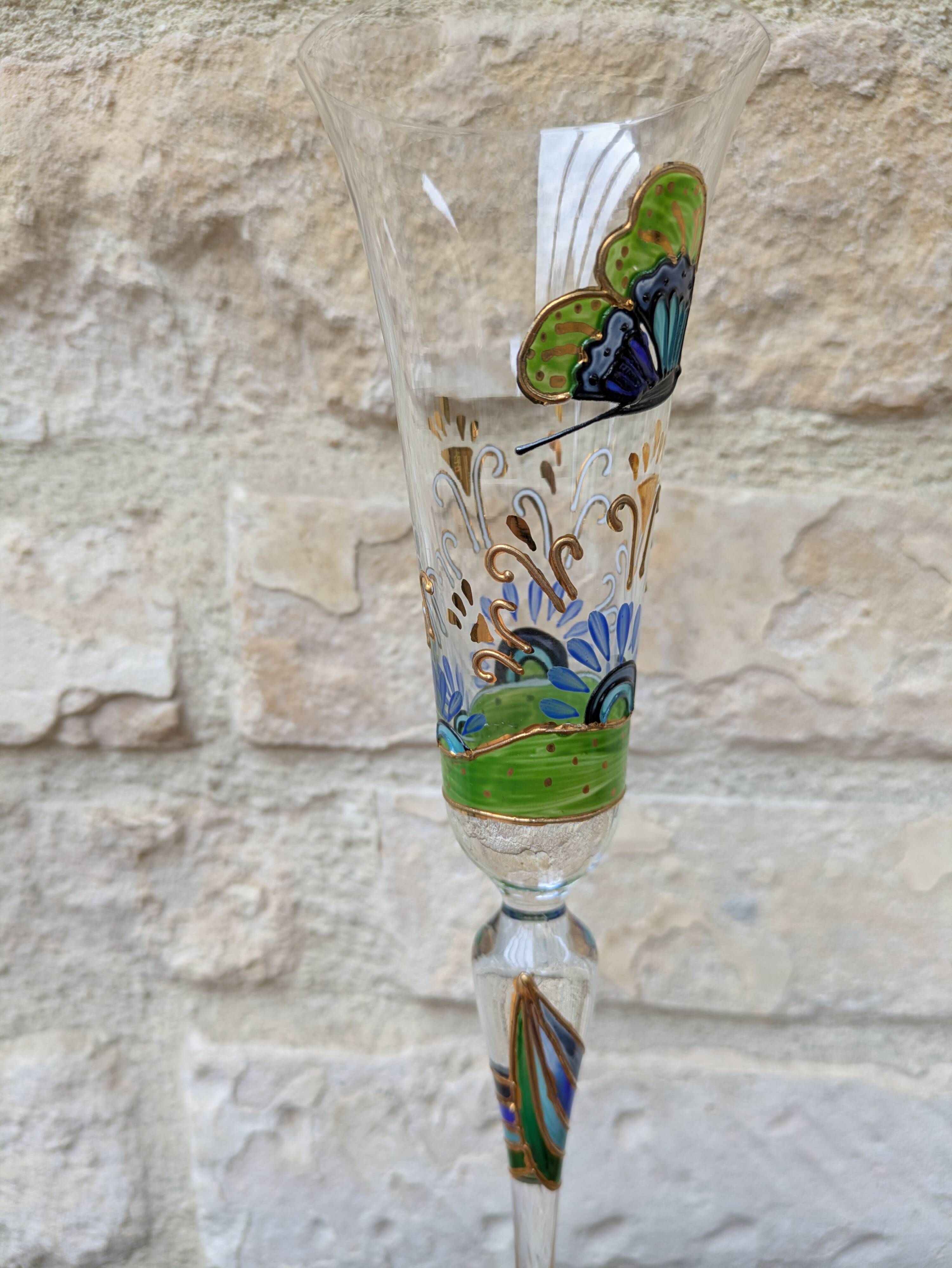 Champagne flute Paul Nagel collection Rêveries model Papillon hand-painted