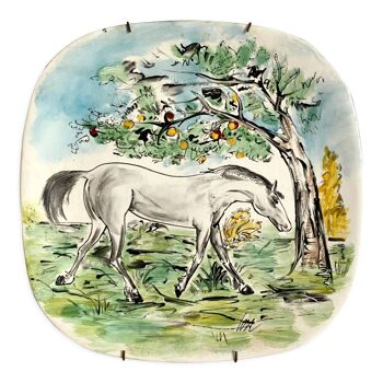 Assiette décorative cheval signée années 60-70