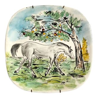 Decorative horse plate signed 60s-70s