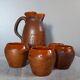 Pitcher & ceramic and leather glass set by Artesania Raymon, Spain 1950