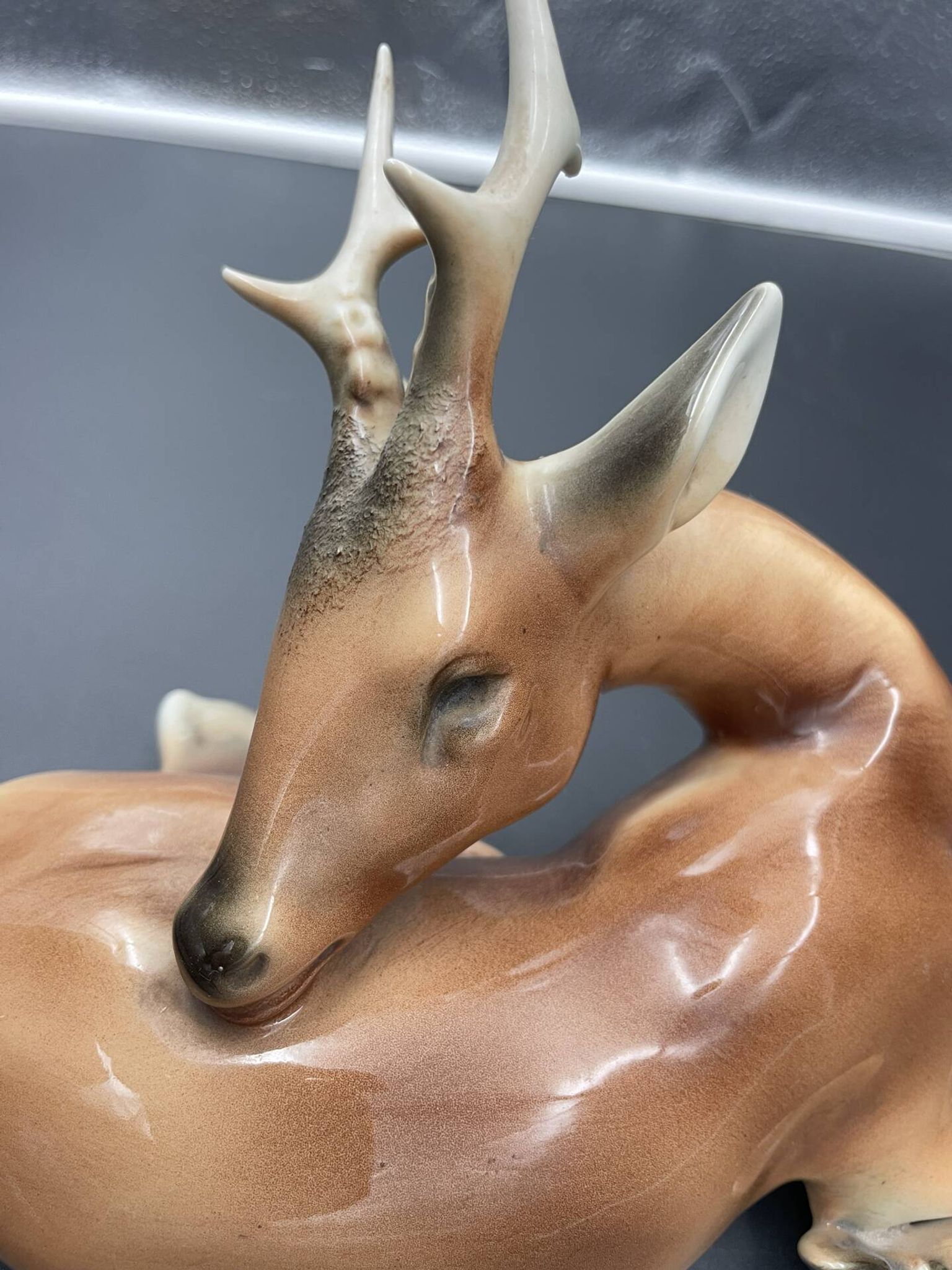 Royal Dux porcelain lying deer – Vintage Bohemian sculpture, model