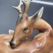 Royal Dux porcelain lying deer – Vintage Bohemian sculpture, model