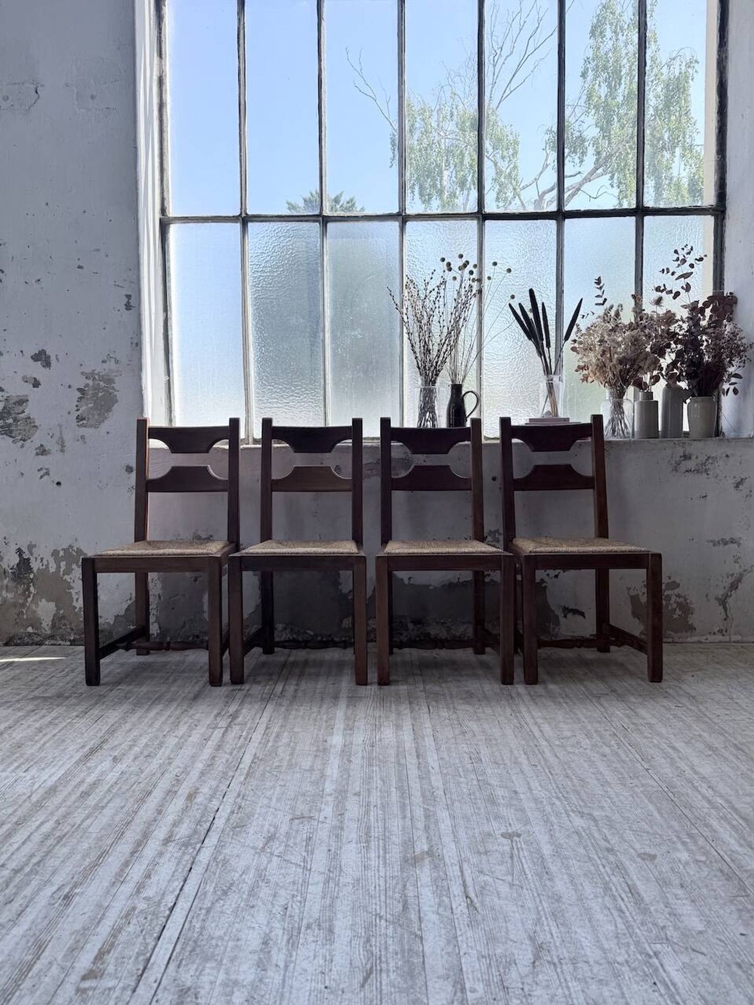 Set 4 chaises rustiques chêne De puydt, Belgique 1970