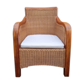 Colonial style armchair, wood and rattan, armrests