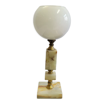 Onyx and brass lamp with opaline globe