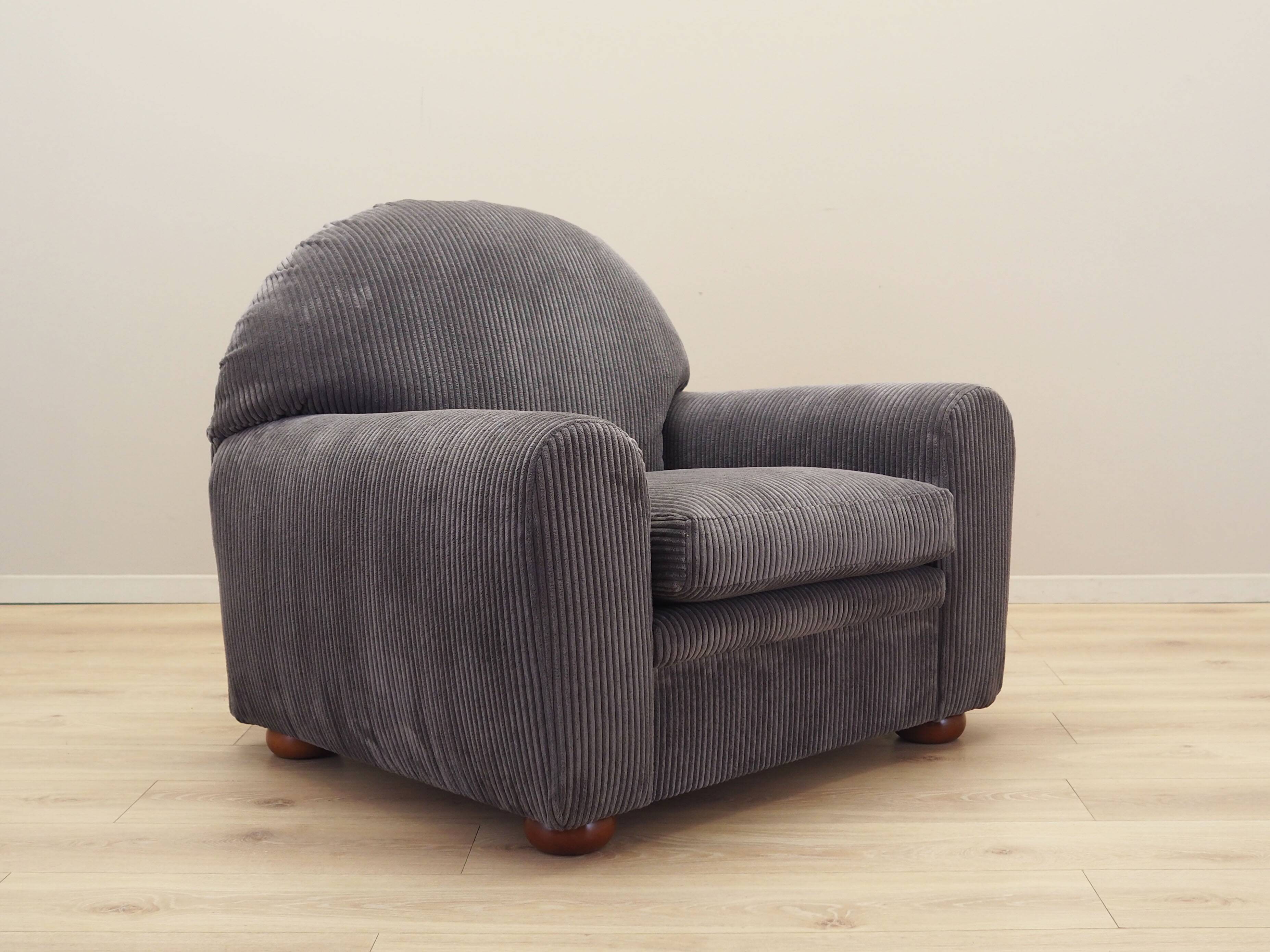 Grey velour armchair, Italian design, 1980s, production: Italy