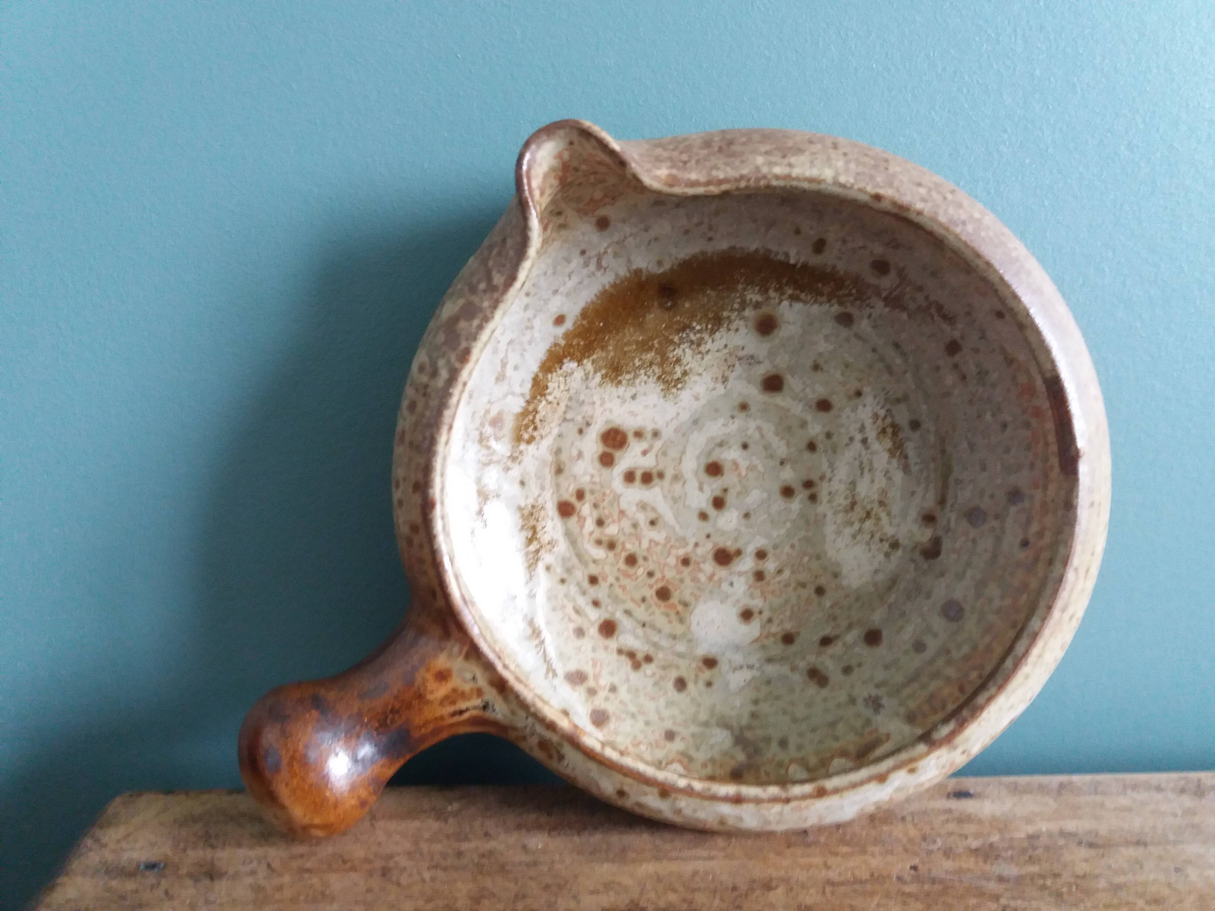Caquelon signed Jean-Pierre Prud'homme in Puisaye stoneware