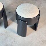 Pair of Black Ash Sculptural Stools with Dedar Milano Bouclé, by FORME