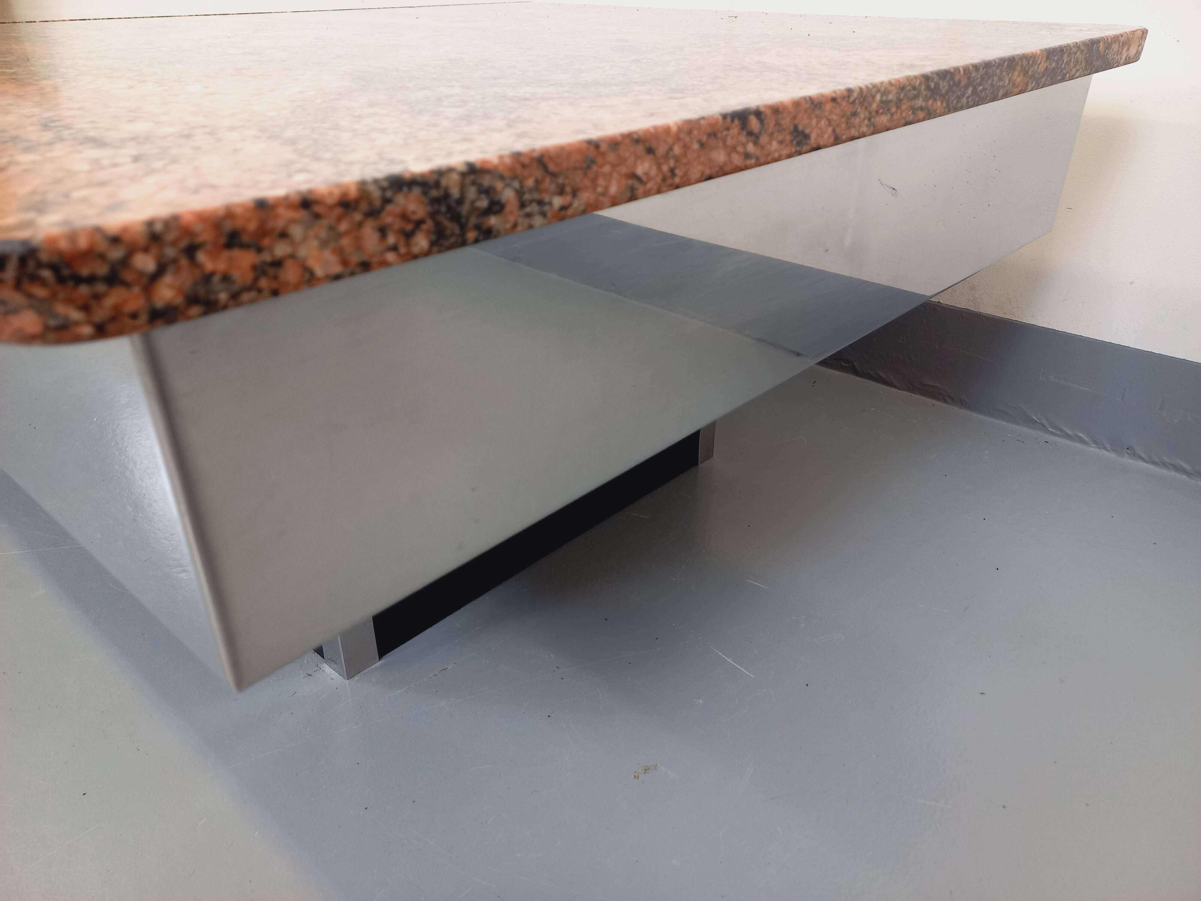 Vintage granite, chrome metal and black melamine coffee table with bar