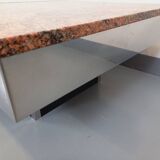 Vintage granite, chrome metal and black melamine coffee table with bar