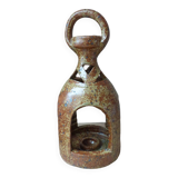 Ancienne lanterne bougeoir en grès pyrité, lanterne décorative