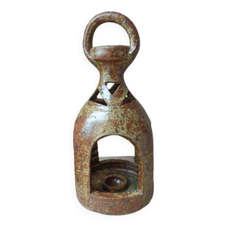Ancienne lanterne bougeoir en grès pyrité, lanterne décorative