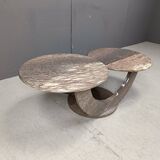 Table basse vintage à deux niveaux en marbre, années 1970