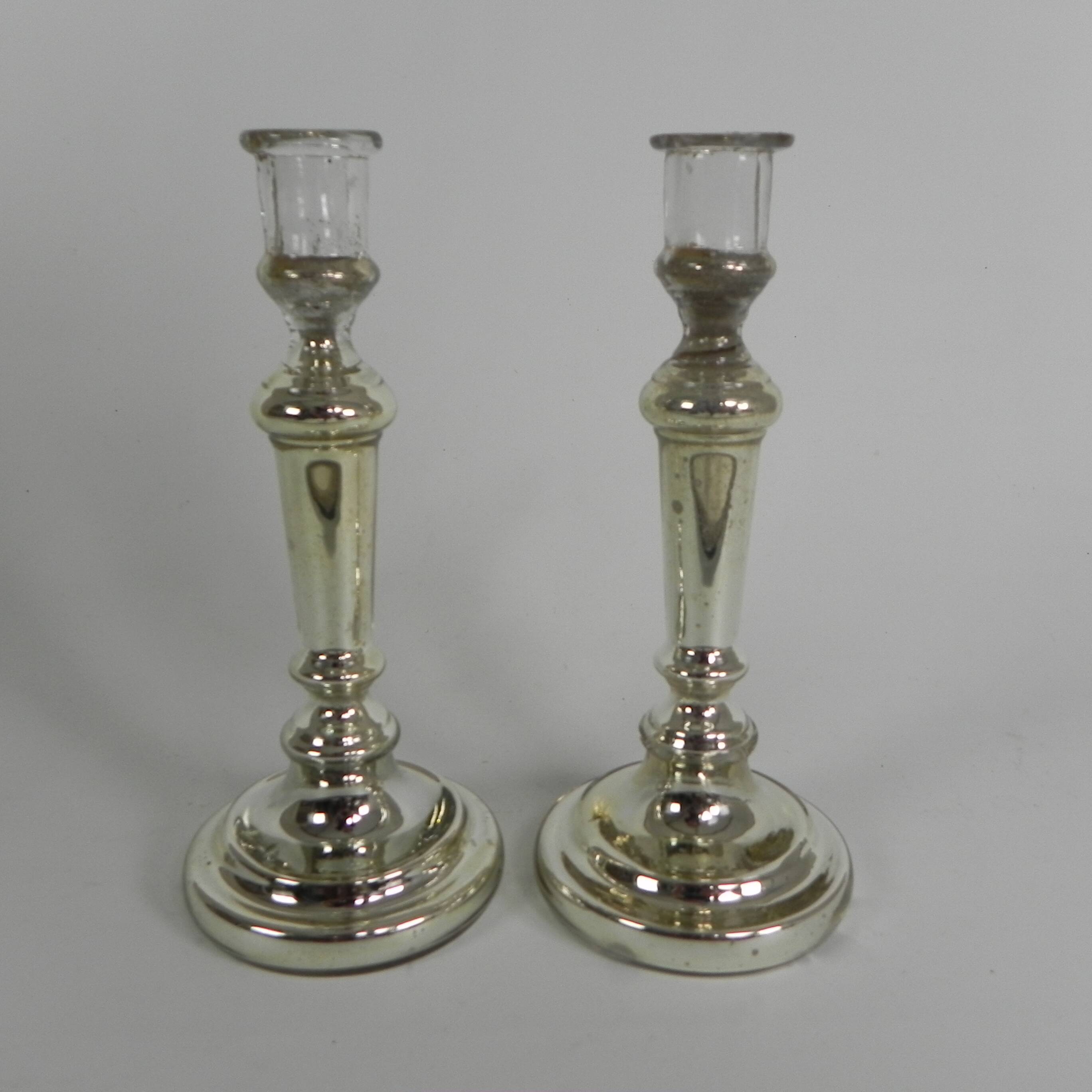 Set of 2 mercury candlesticks, circa 1900 (poor man's silver)