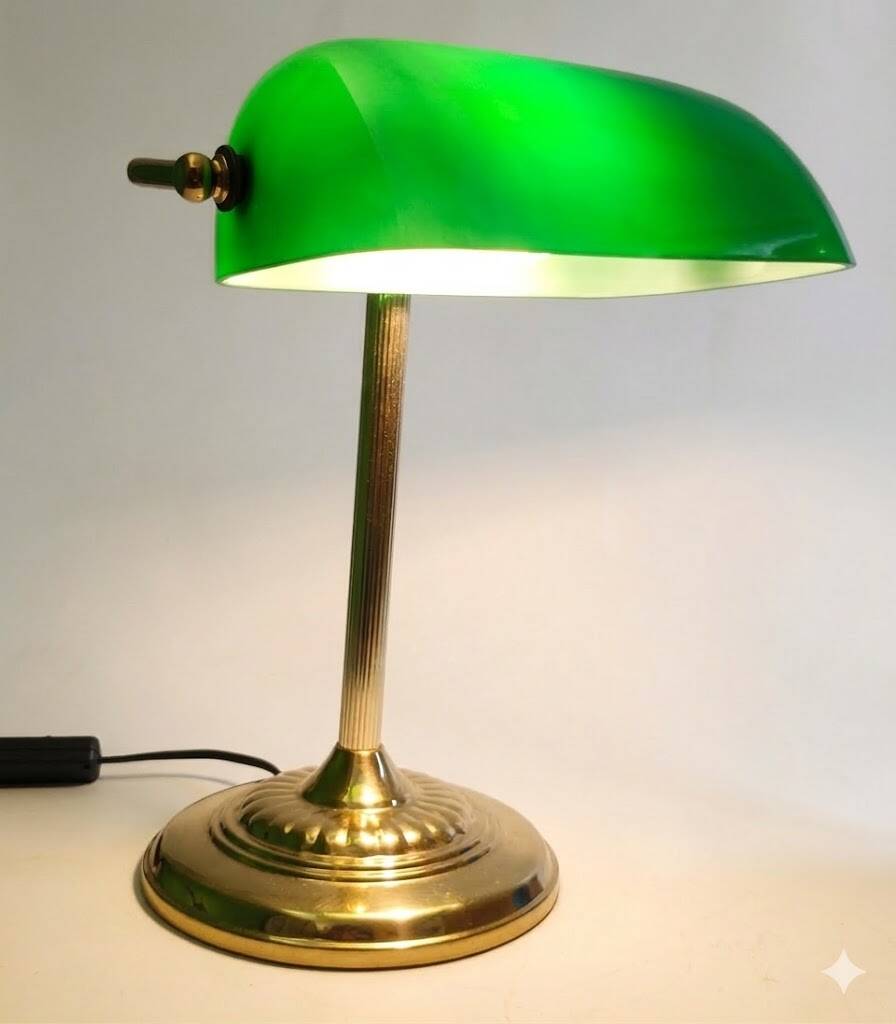 French banker lamp made of green opaline glass.