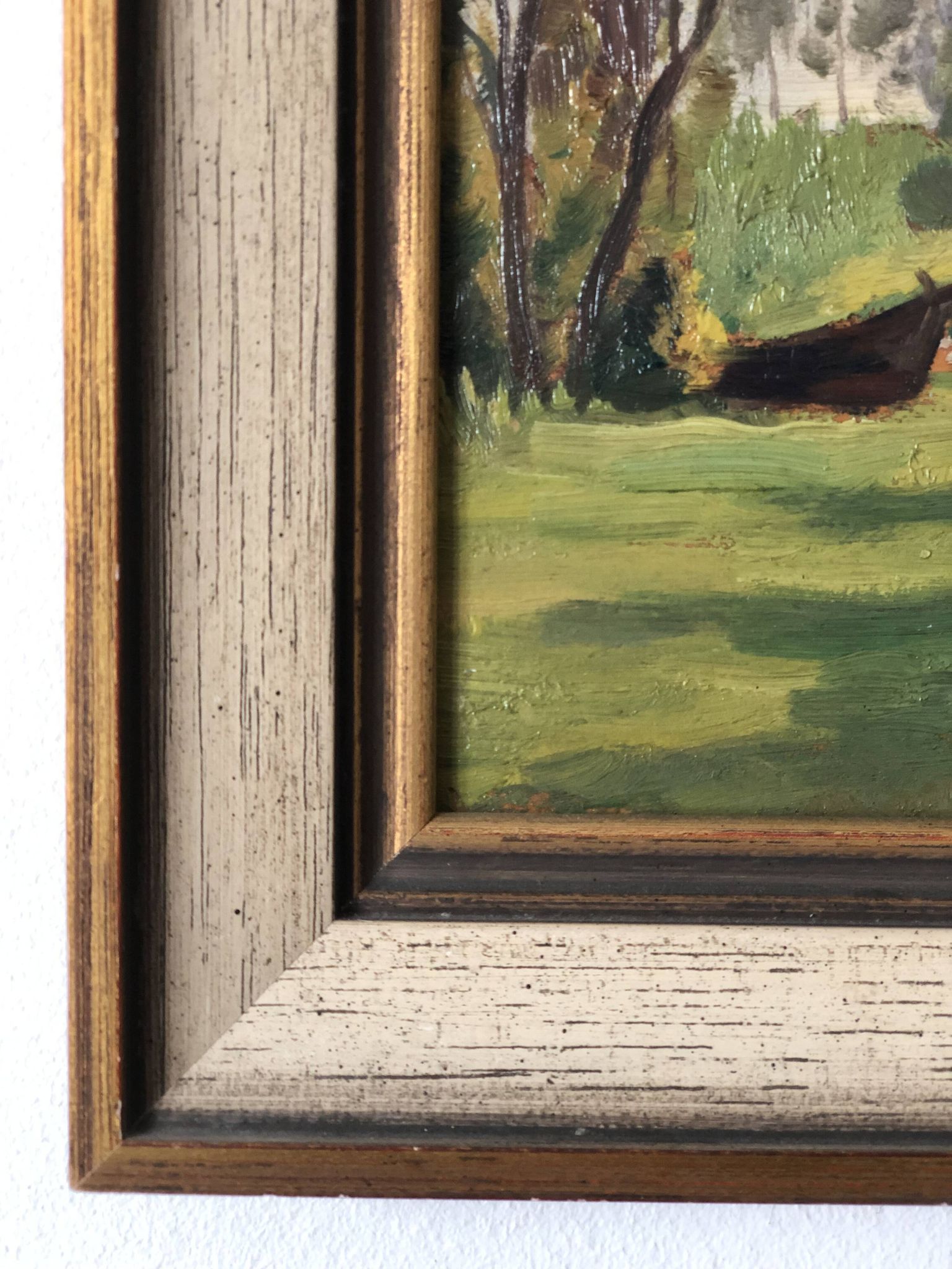 Vintage Original Landscape Oil Painting: Framed Countryside Cottage Art