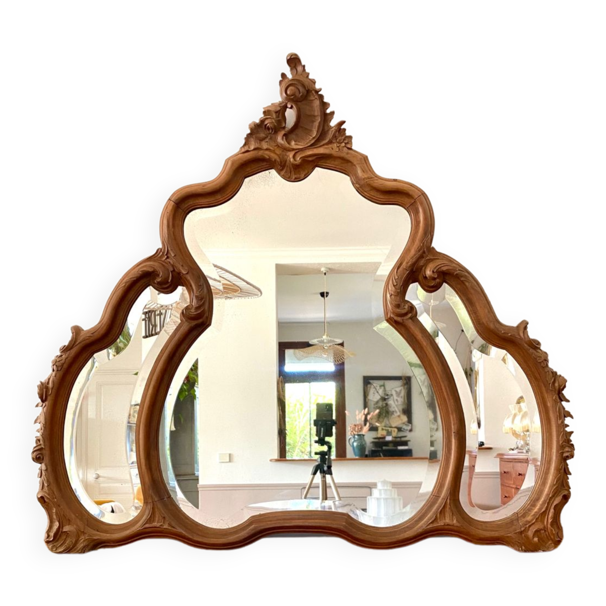 Beveled carved wooden mirror 120x103 vintage