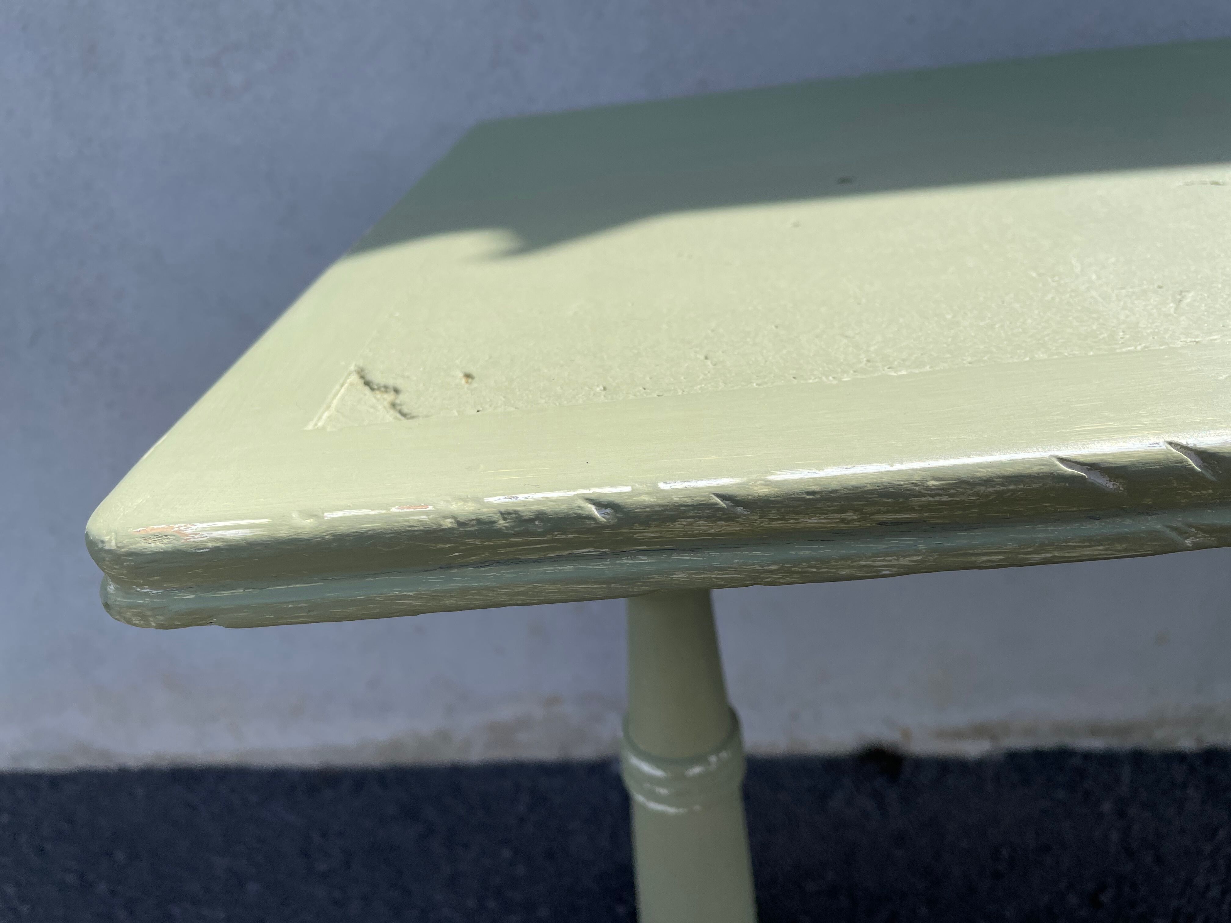 Patinated green baluster table