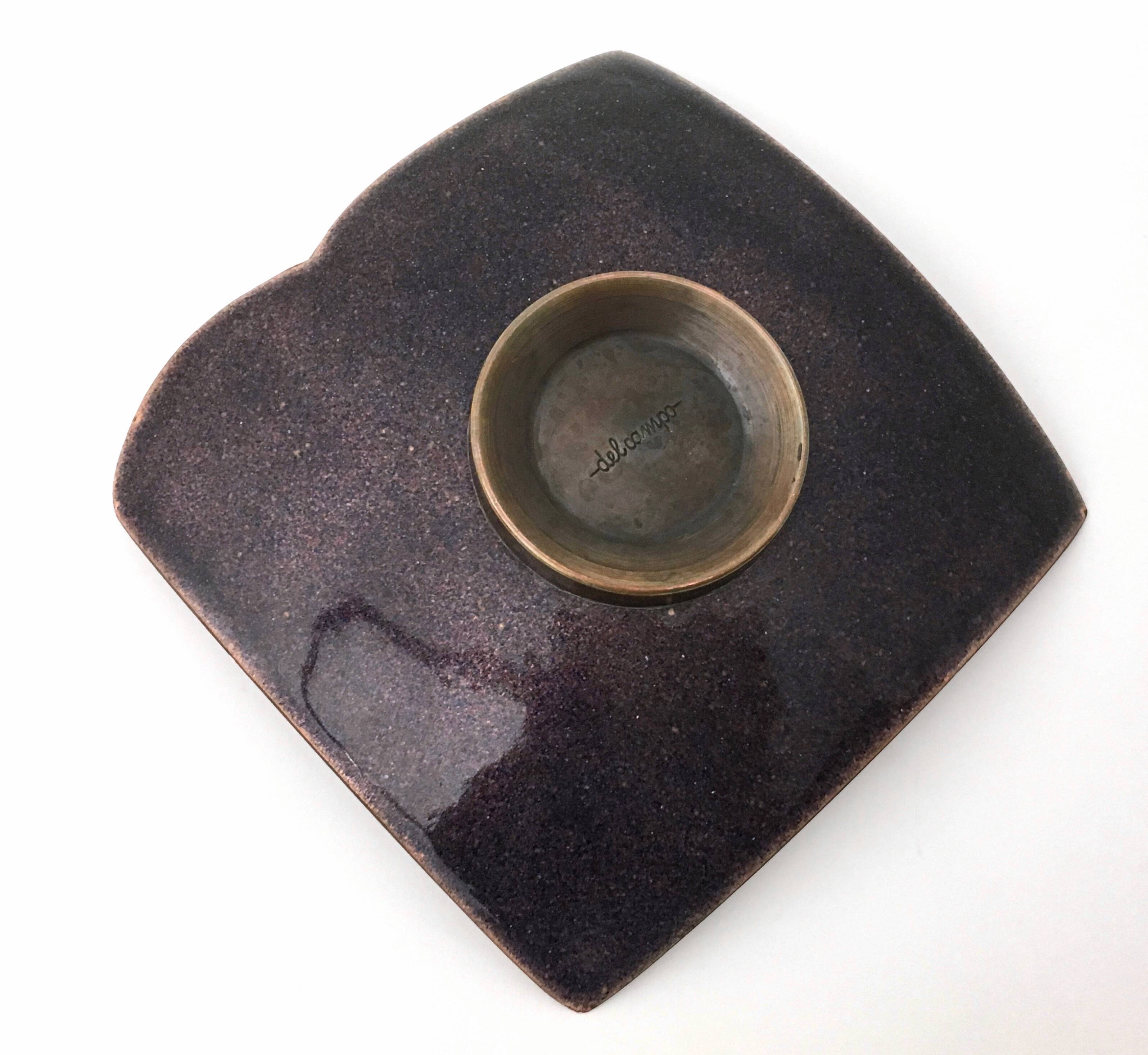 Brown and White Lacquered Copper Ashtray / Vide-Poche by Del Campo, Italy