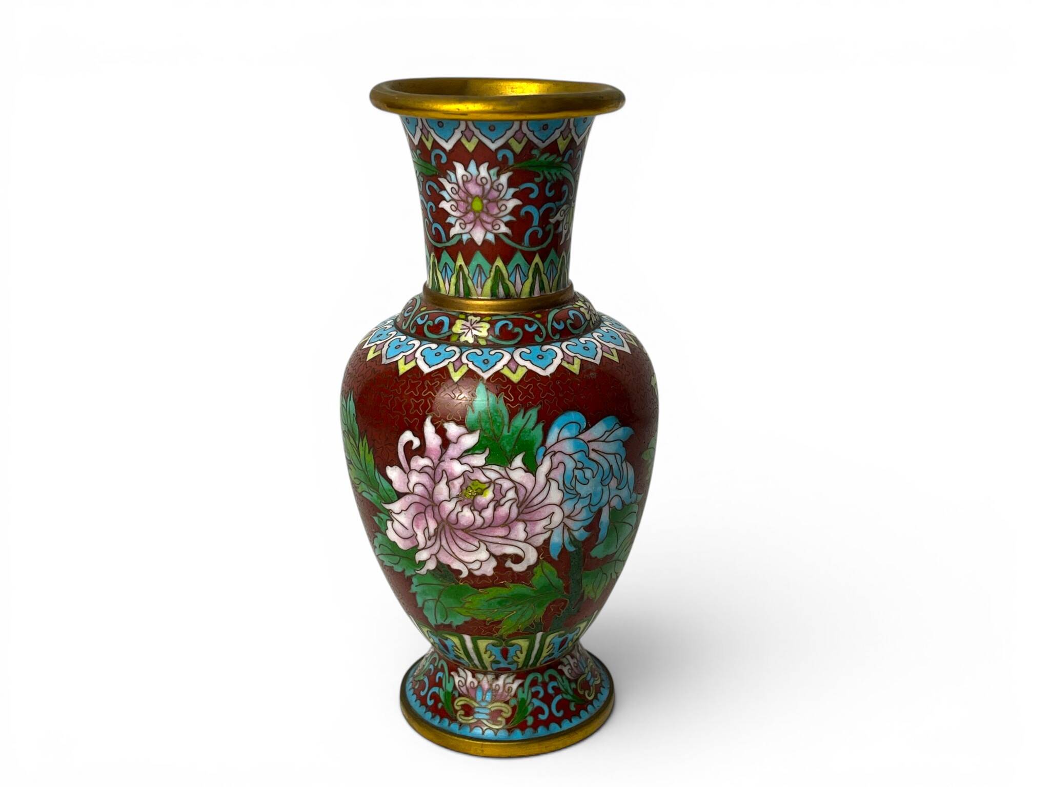 Chine, vase en cloisonné chrysanthèmes début XXème