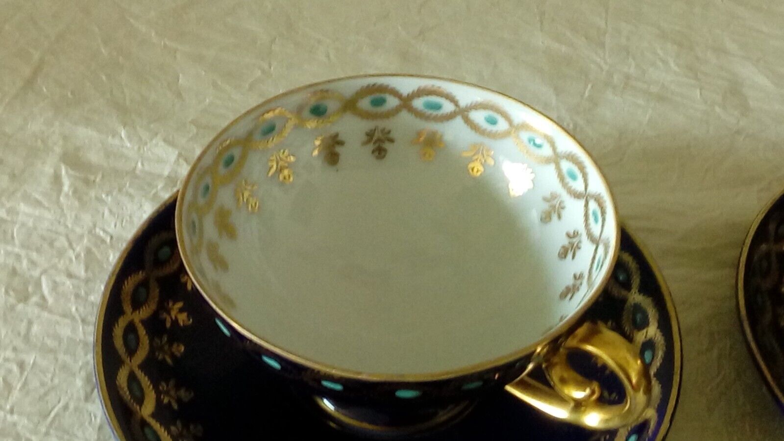 Coffee tea cups in German kiln blue porcelain jlmenau germany