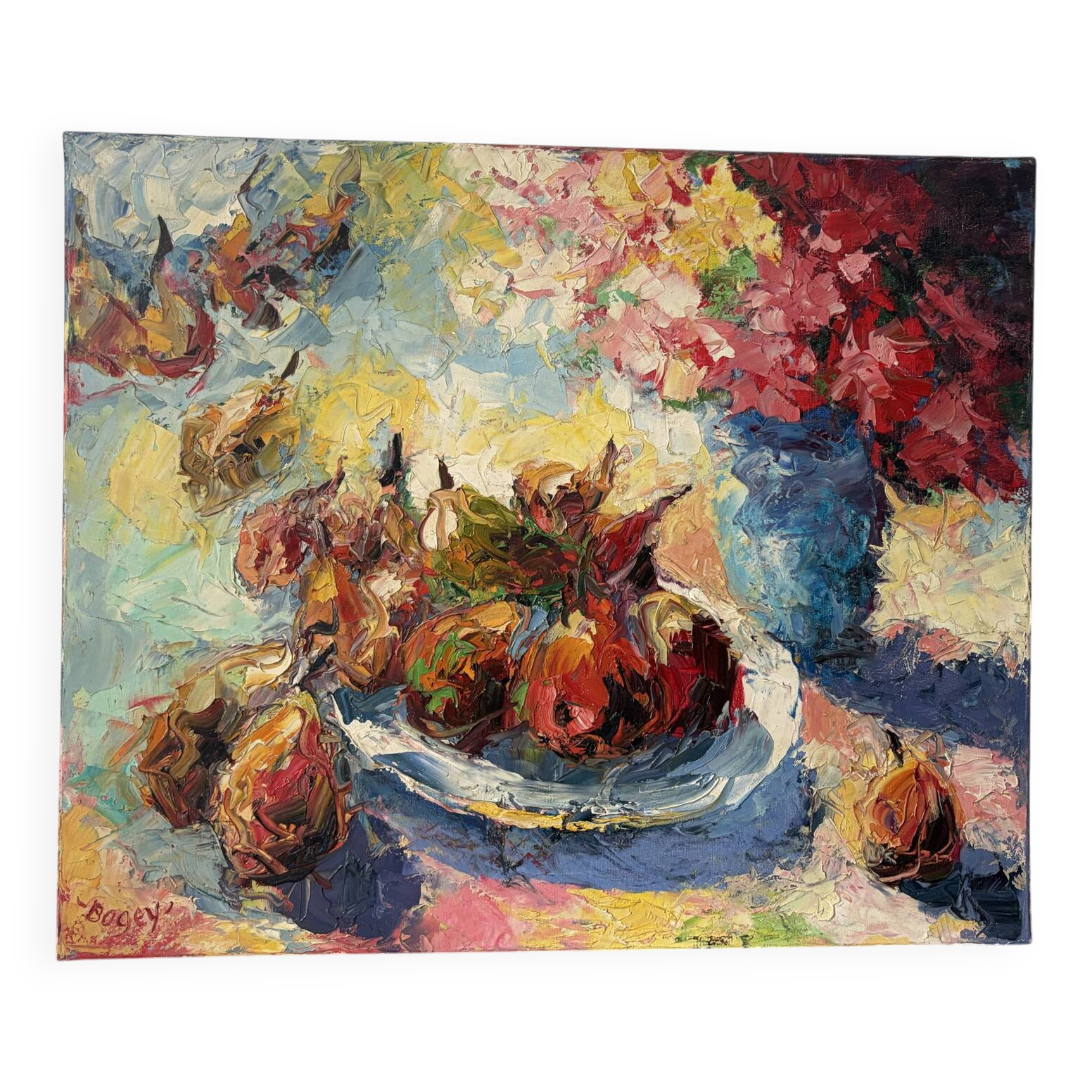 Still life with pears, oil on canvas signed