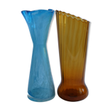 Duo of vintage Italian vases in blown glass