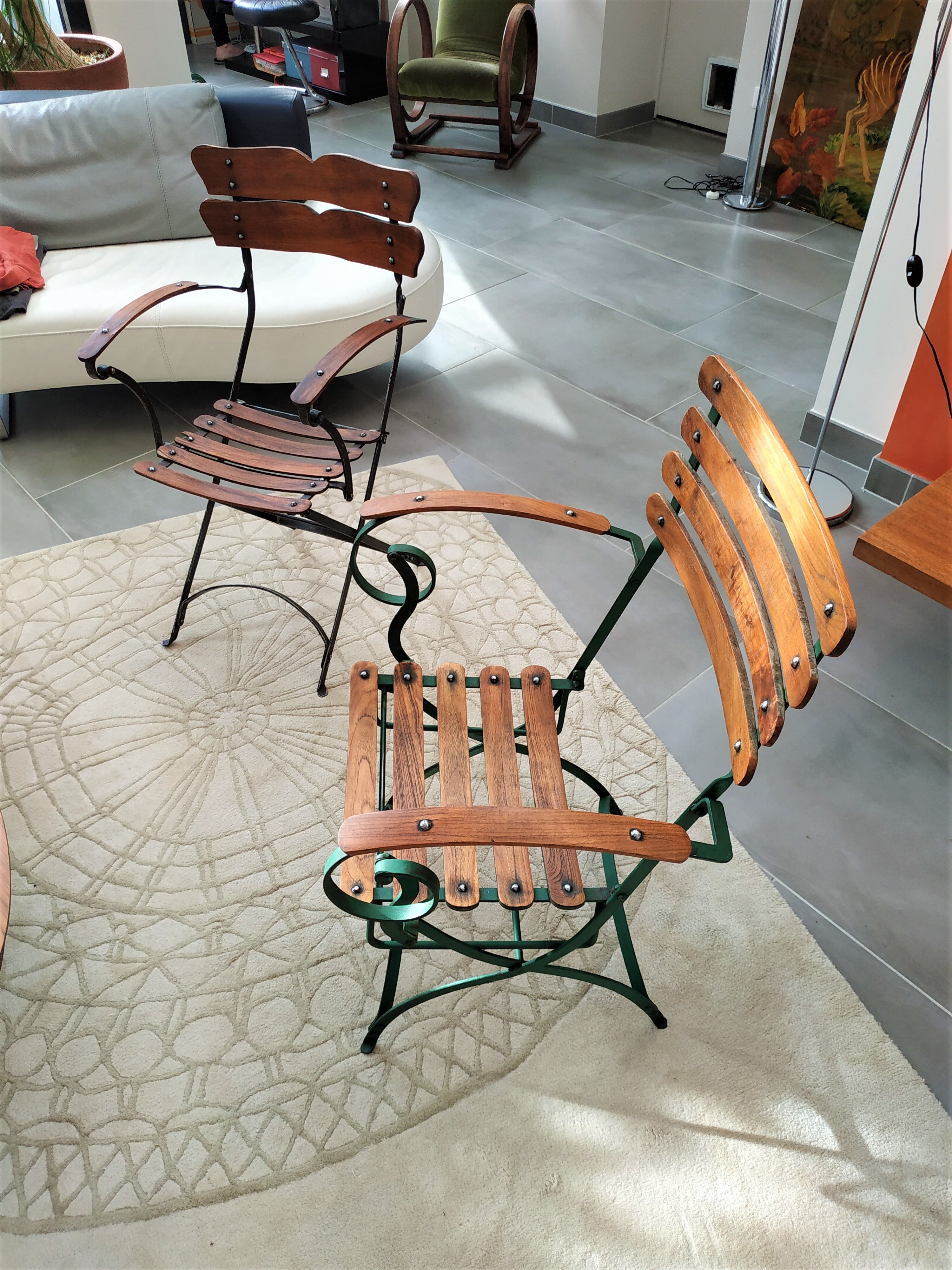 Chair for winter garden or veranda, early 20th, teak and wrought iron
