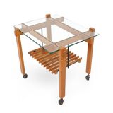 Wood and glass coffee table with wheels, 1960s.