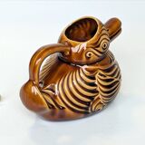 Pitcher - duck-shaped vase in shiny Sarreguemines enamel slip.
