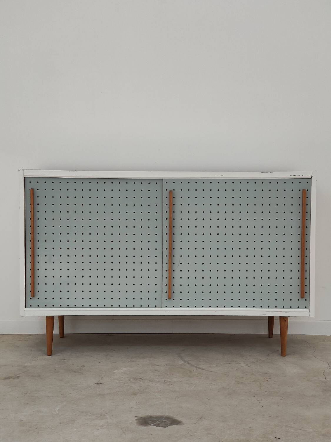 Blue and white chest of drawers by Drevopodnik Brno 1960