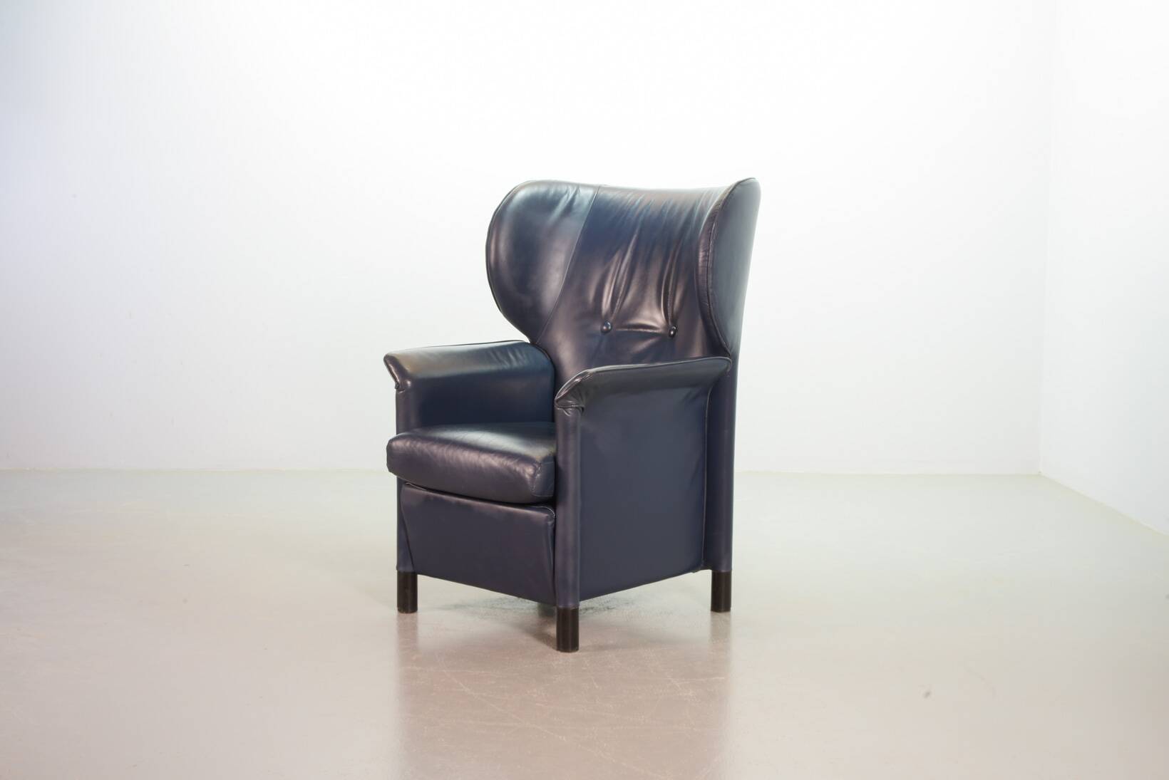 Wittmann Petrol Soft Leather Wing Chair Designed Model Aura  by Paolo Piva