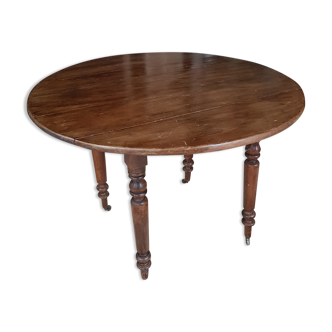 Table ronde à volets à rallonges bois Louis Philippe