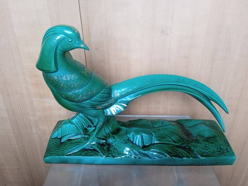 Pheasant statue sculpture glazed ceramic Ch.Lemanceau Art Deco
