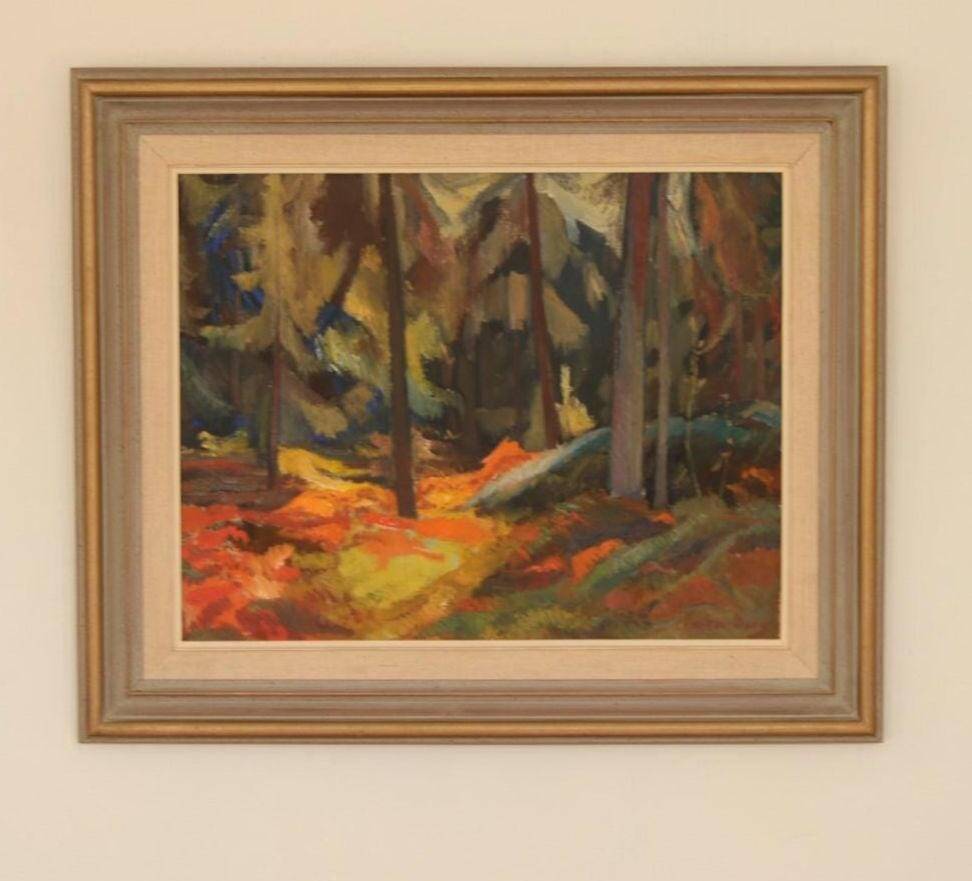 Original Mid Century Swedish Oil on Canvas – “Pine Forest” by Frans Be