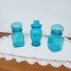 Set of 3 blue glass apothecary jars