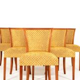 Set of 6 vintage dining chairs in Art Deco geometric jacquard.