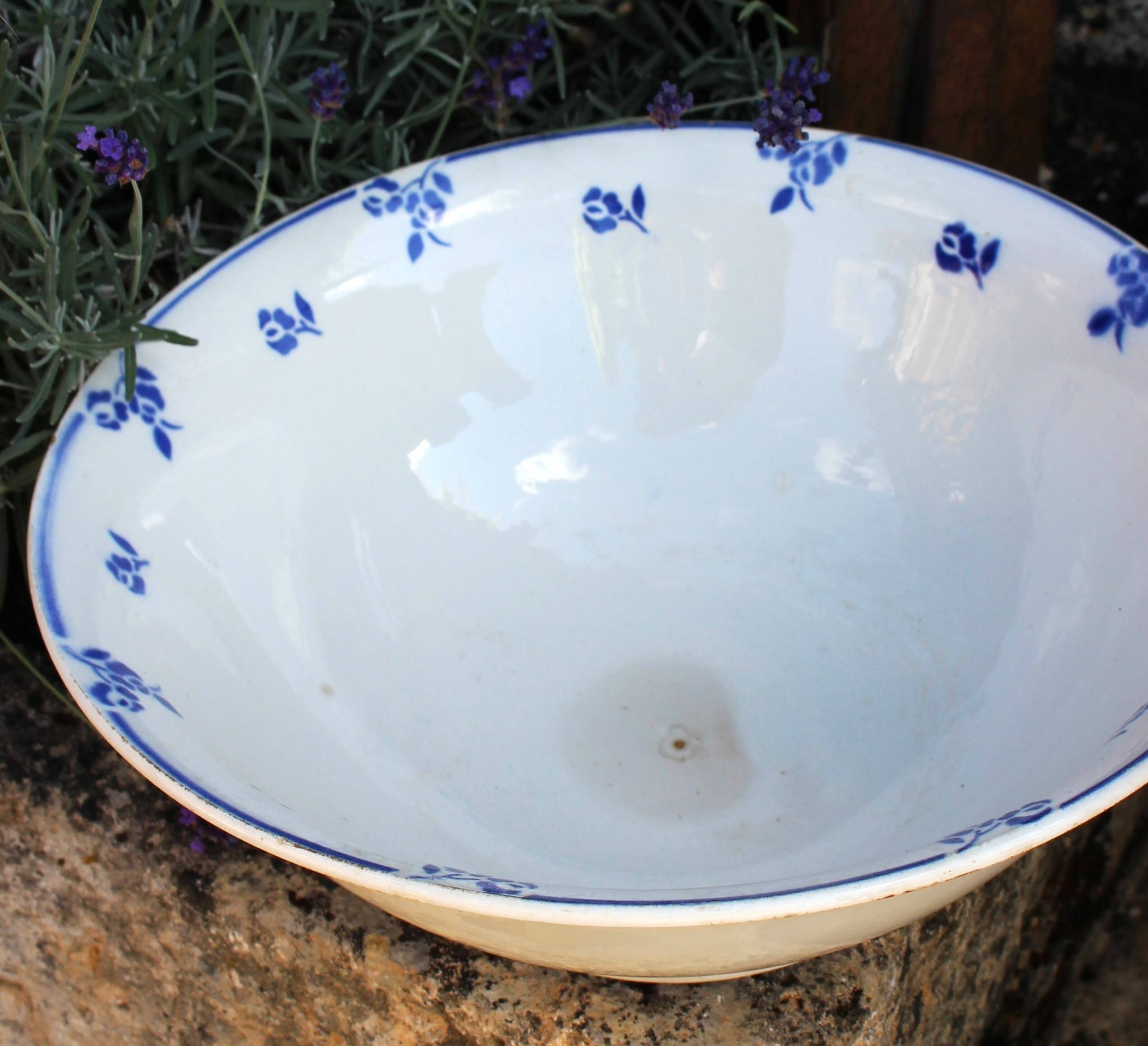 Blue salad bowl Digoin Art Deco Flowers