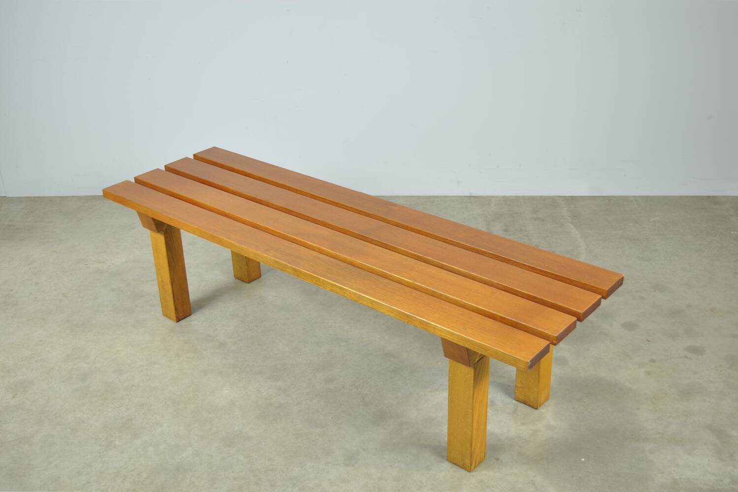 Vintage handmade robust slatted BENCH, Netherlands 1970s