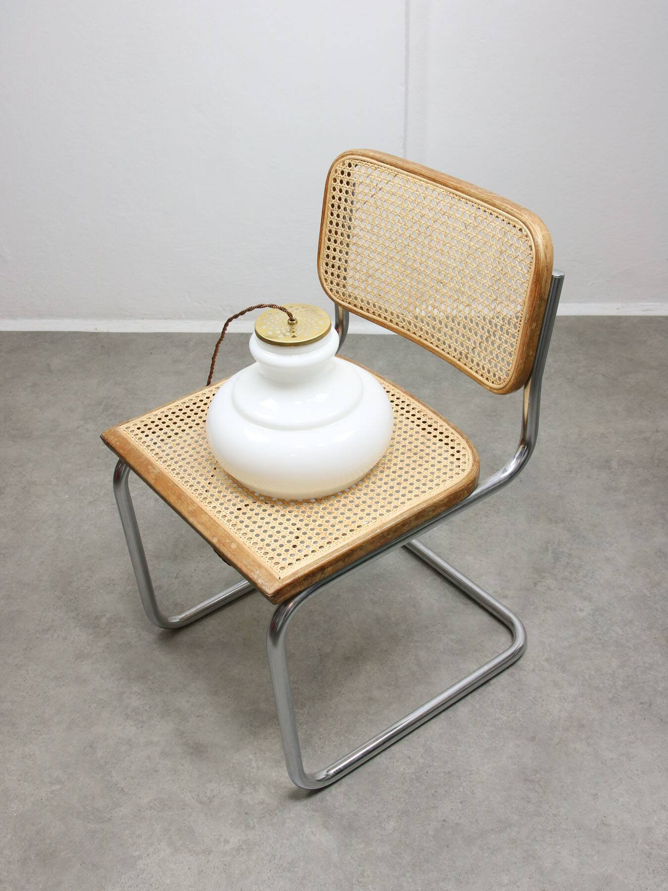 Mid-Century Italian Brass and Opaline Pendant Lamp