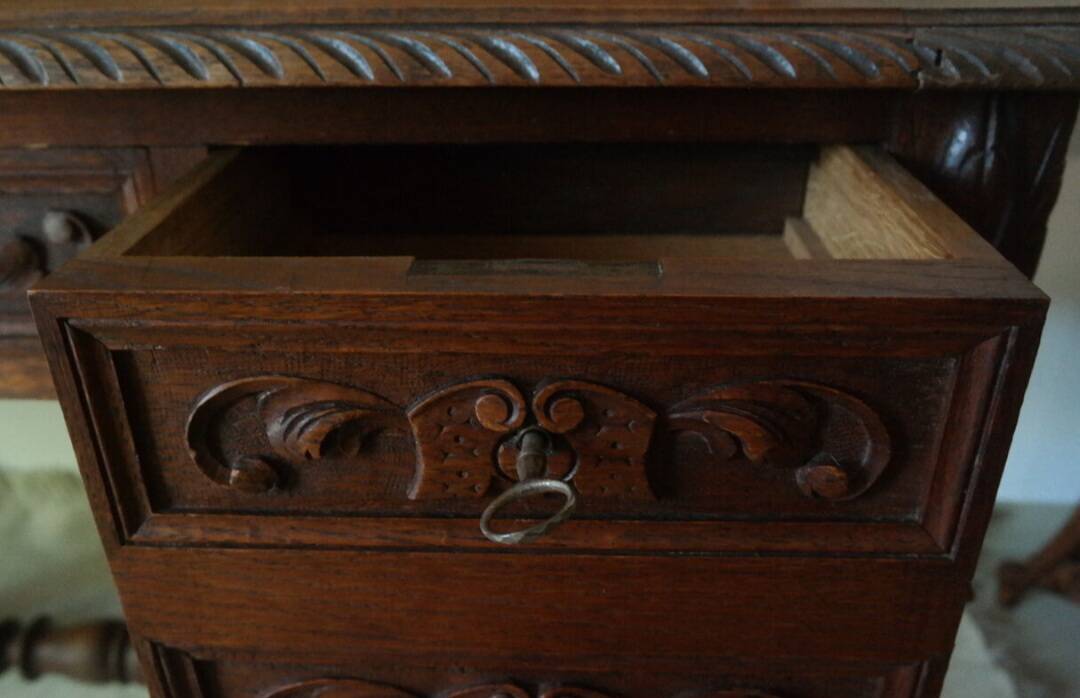 Neo-Renaissance oak cashier's desk and podium